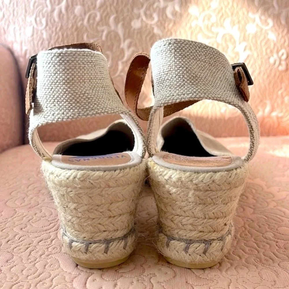 Brand New Verbenas Genuine Suede Espadrilles Wedges Ankle Strap Sandals Stone